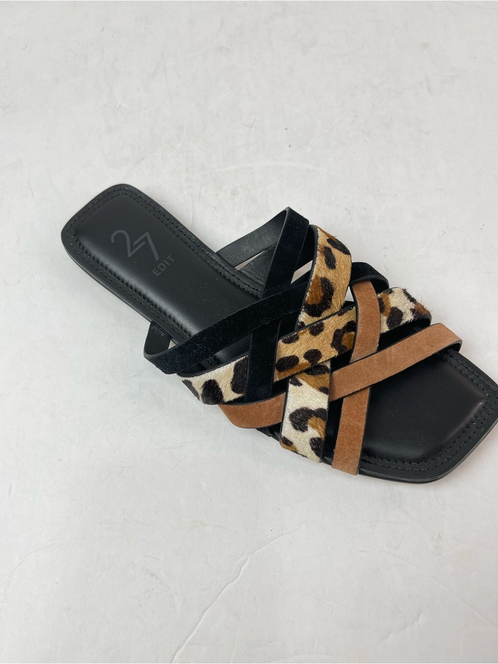 27 Edit by Naturalizer Womens 6.5M Black Cheetah Print Leather Sandals Slides